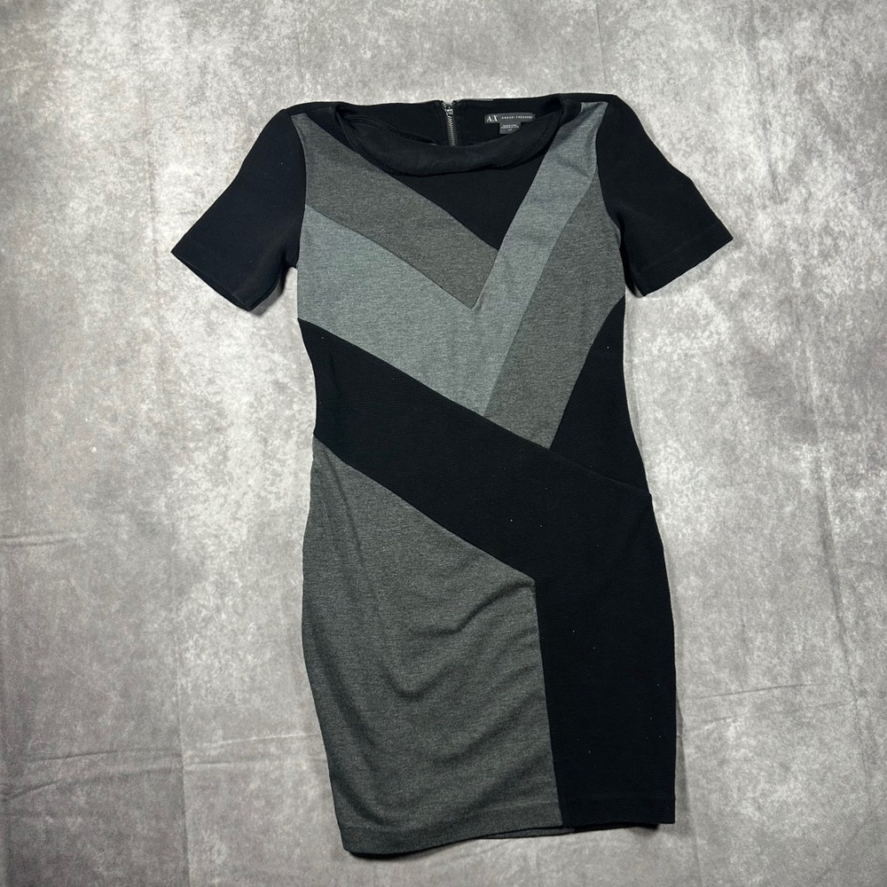 Armani Exchange Women Colorblock Chevron Sheath Dress Gray Black Size S Designer
